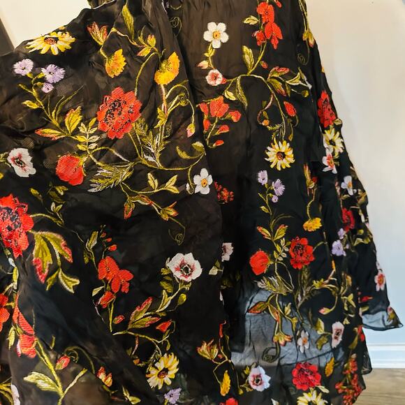 OSCAR DE LA RENTA Black Floral Hand Embroidered Tulle Beaded Midi Dress Size 6 - Picture 11 of 13